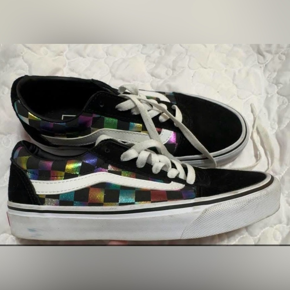 Vans Black Sneakers with Multicolor Checkered Pattern